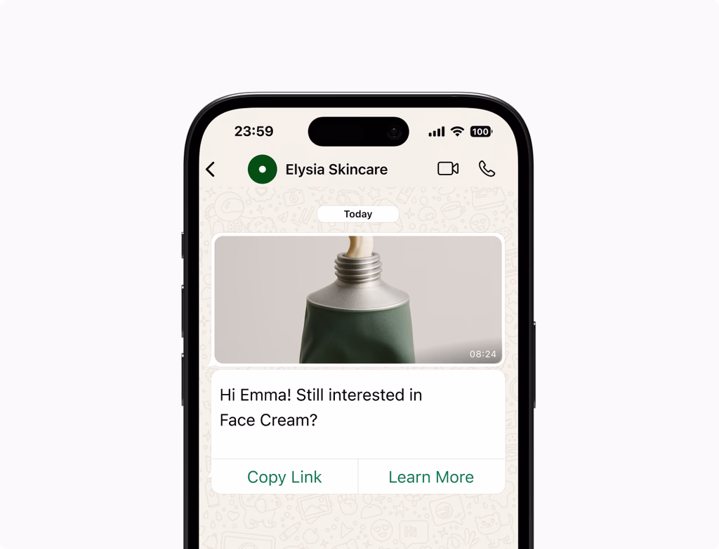 A chat inbox with a chatbot greeting a visitor, showing a seamless handoff to a human agent, integrated with CRM data.