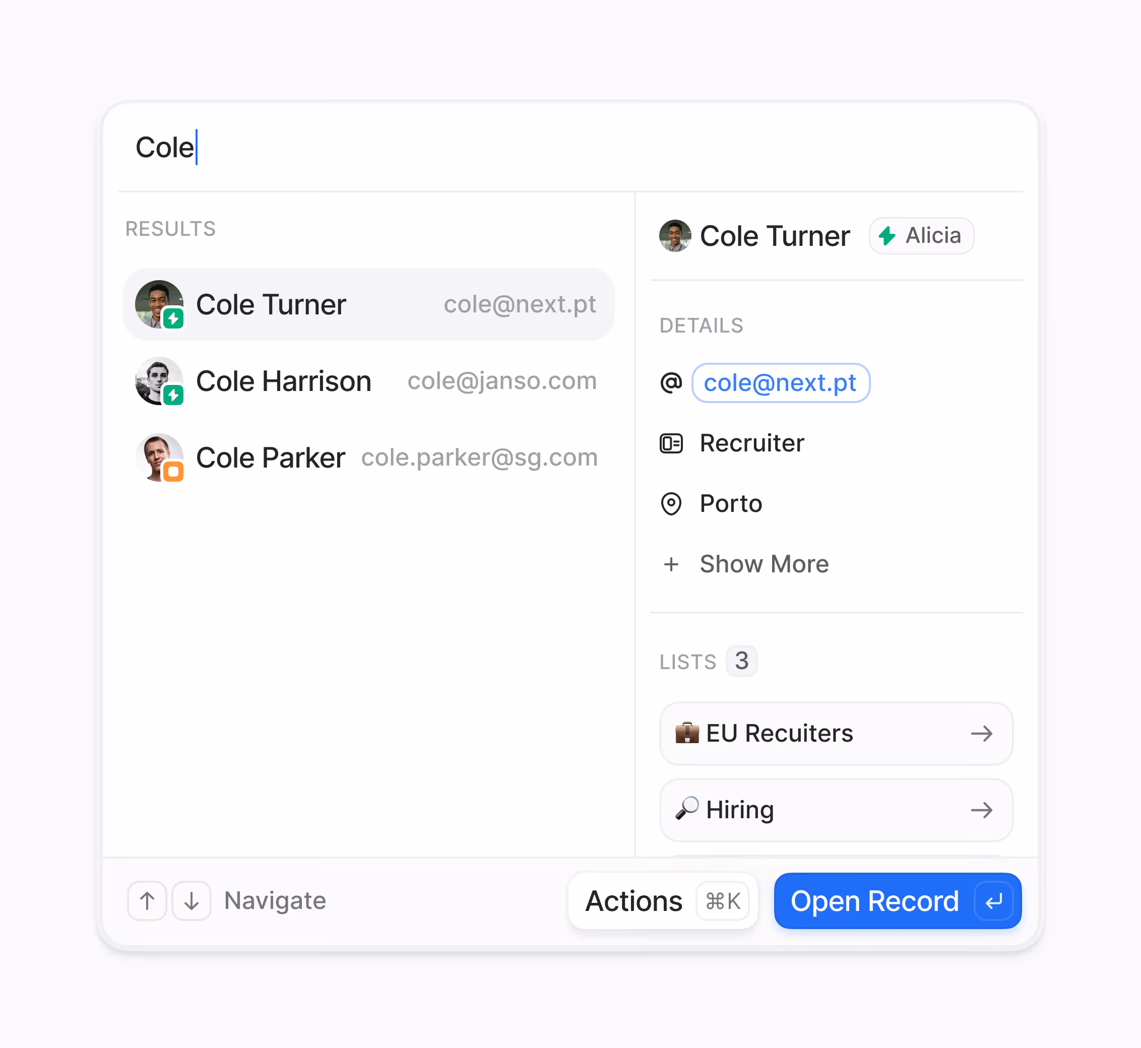 A clean dashboard showing tasks grouped in queues with due dates and call/email icons for easy follow-through.