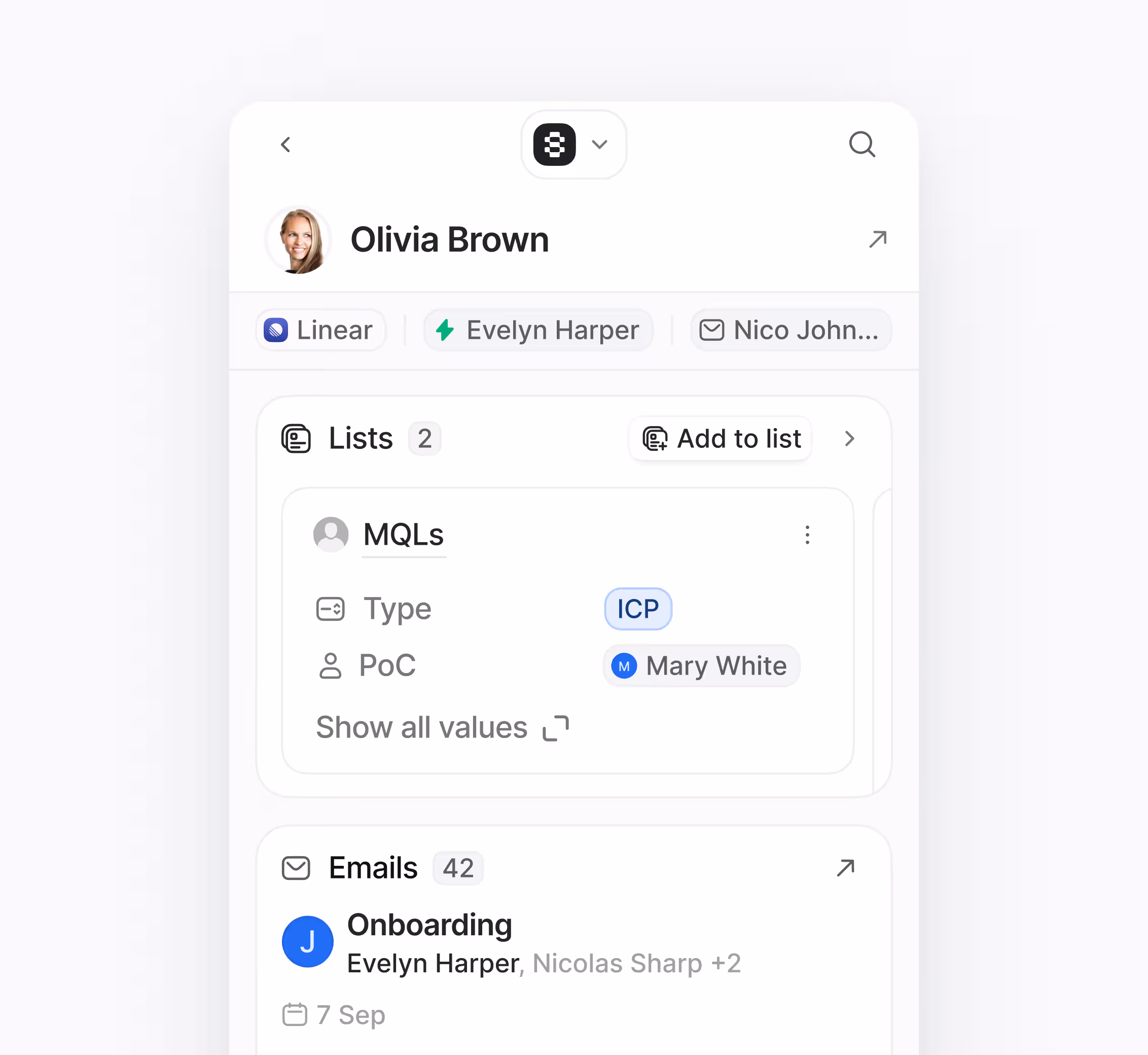 A dashboard view showing interconnected projects, tasks, contacts, and assets, with clear progress tracking, visualizing seamless team collaboration.