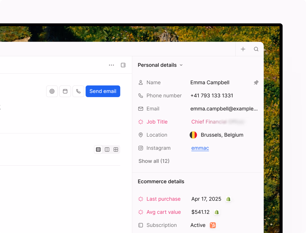 A dashboard showing various A/B test results, lead scores, and a chat window for a 24/7 website agent.