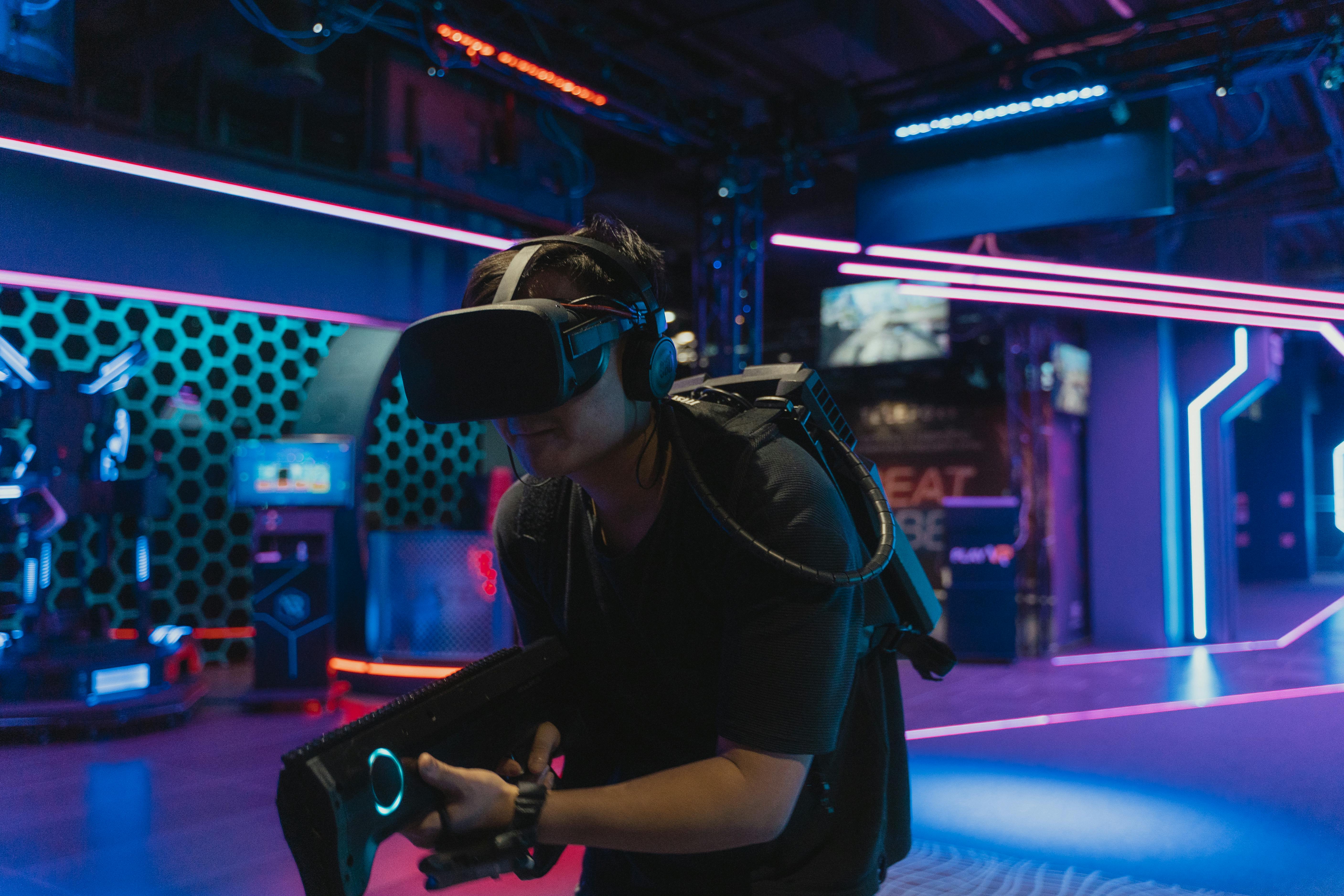 VR training session with headset and controllers